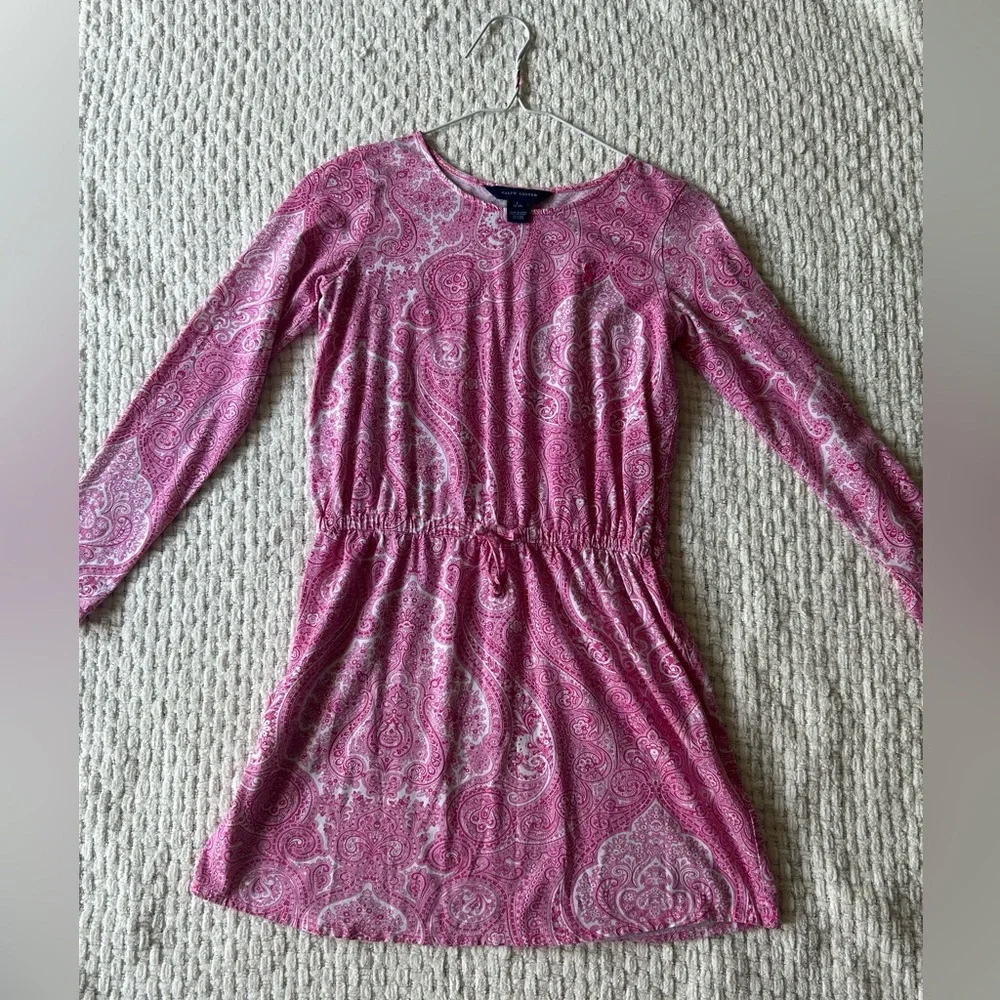Ralph Lauren 12/14 drop waist dress in pink/white paisley print. Long sleeve